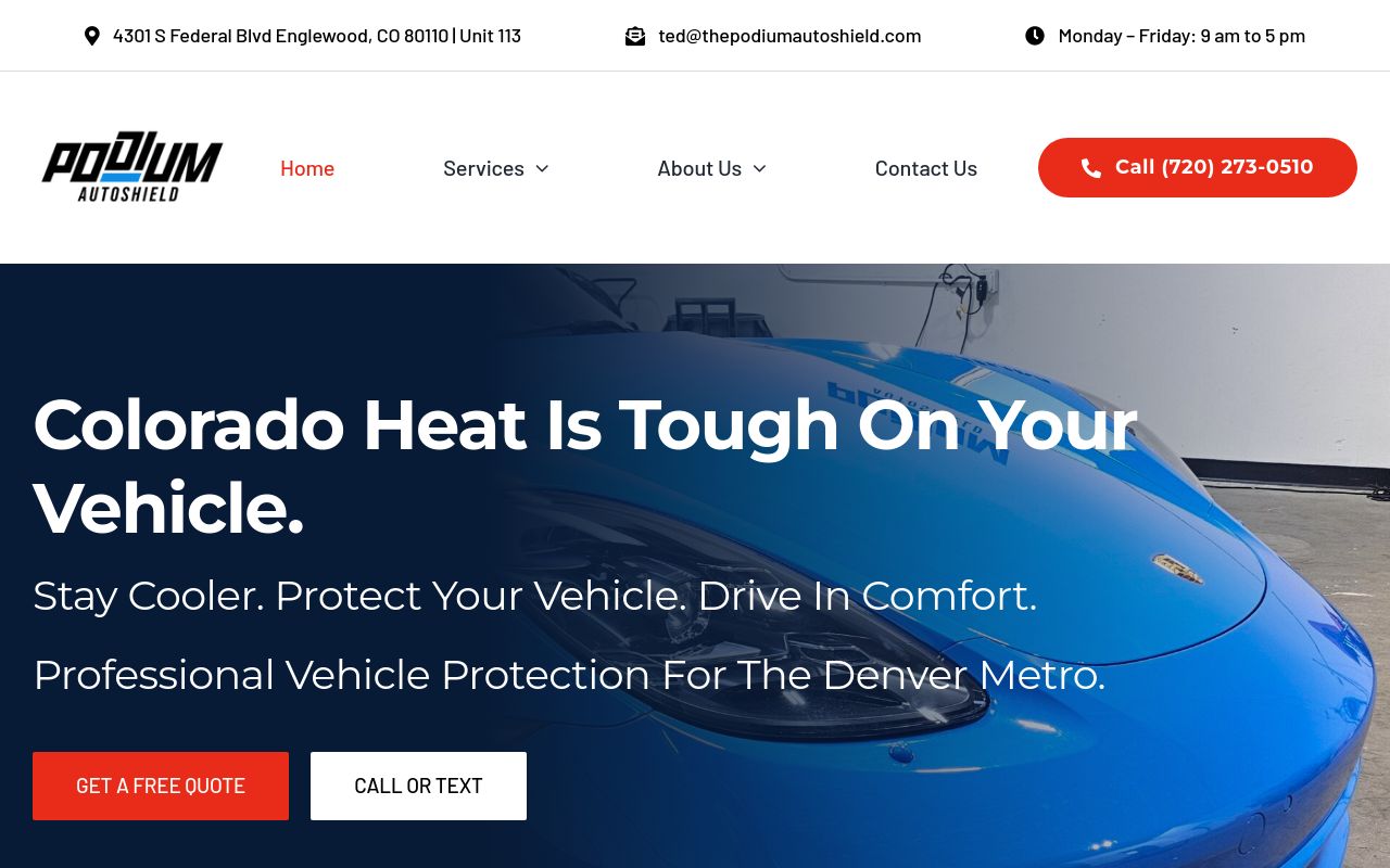 Homepage of Podium AutoShield's website