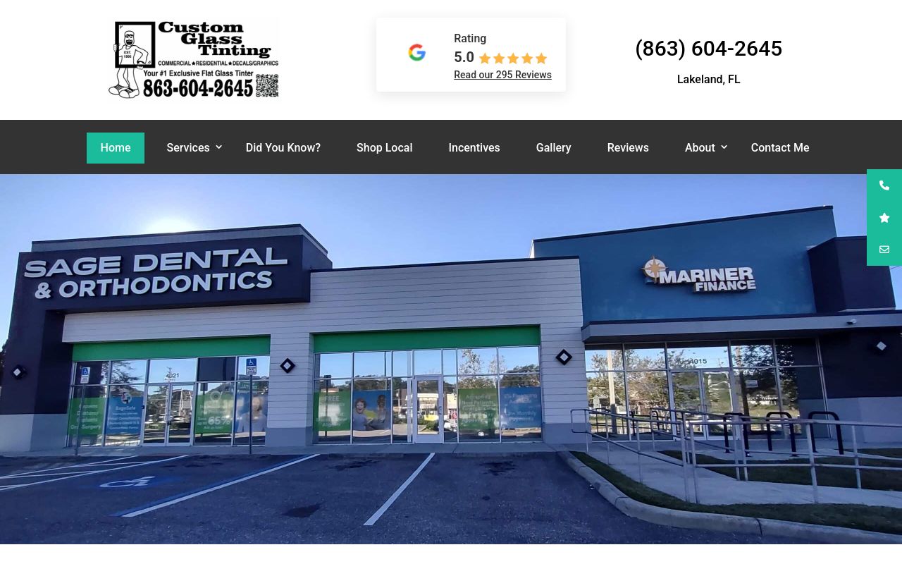 Homepage of Custom Glass Tinting Of Lakeland Inc's website