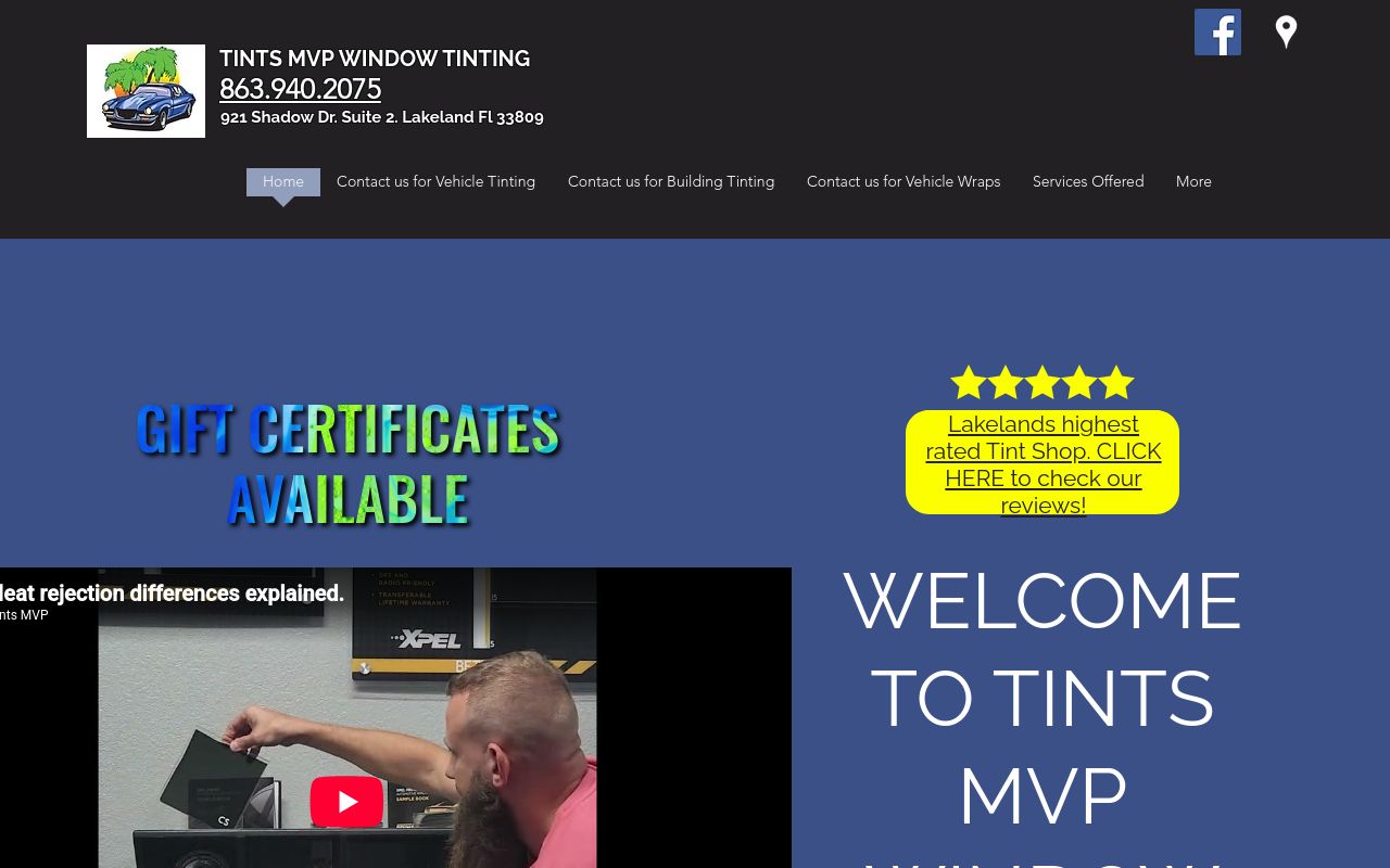 Homepage of Tints MVP Window Tinting's website