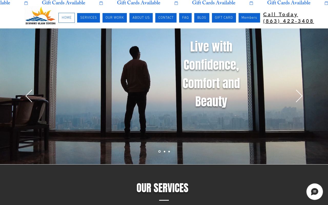 Homepage of Economy Glass Tinting / Window Film's website