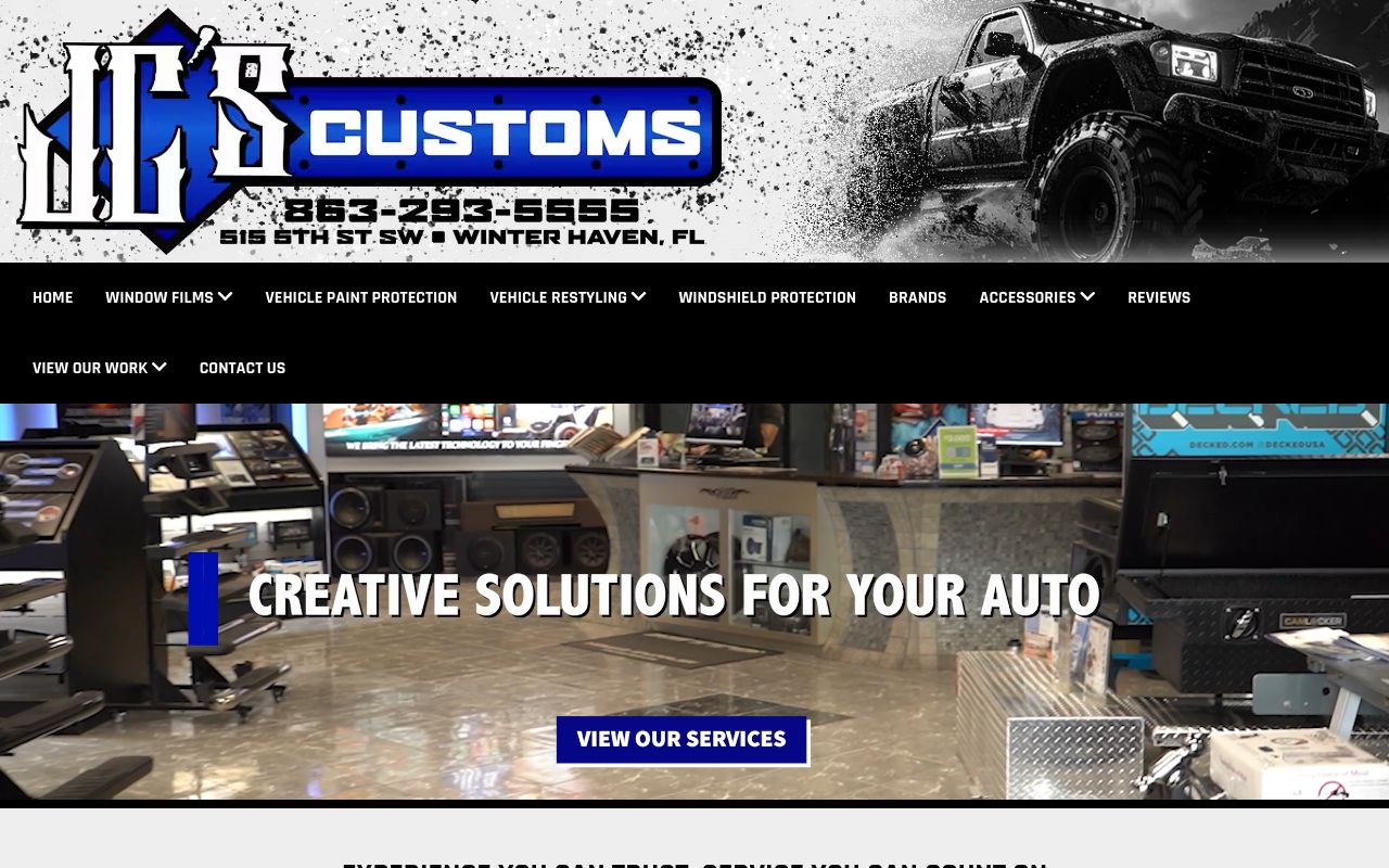 Homepage of JC's Customs's website