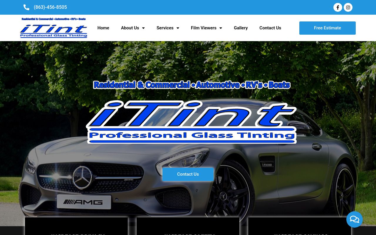Homepage of iTint Professional GlassTinting's website