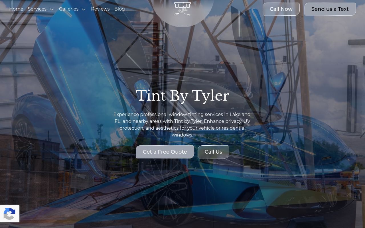 Homepage of Tint By Tyler's website
