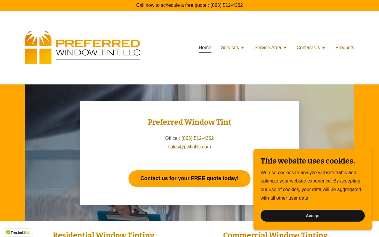 Homepage of Preferred Window Tint's website