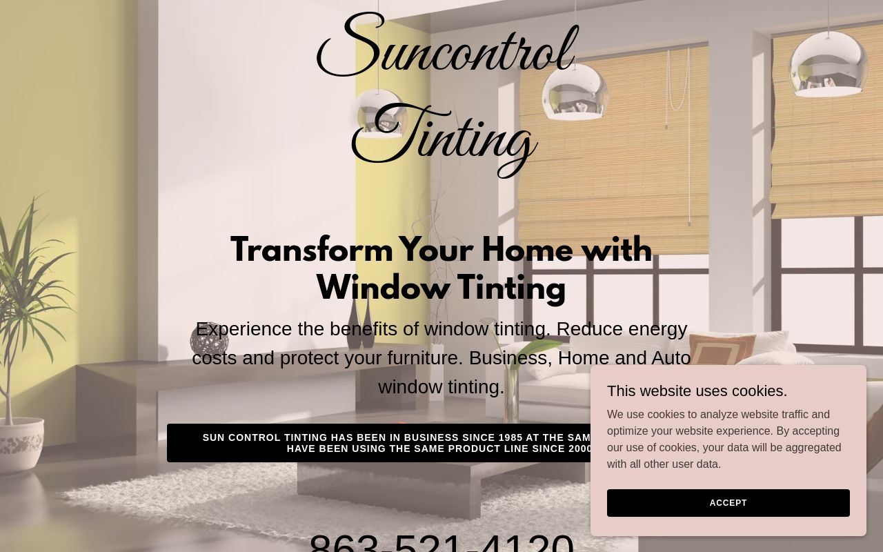 Homepage of Sun Control Window Tinting's website