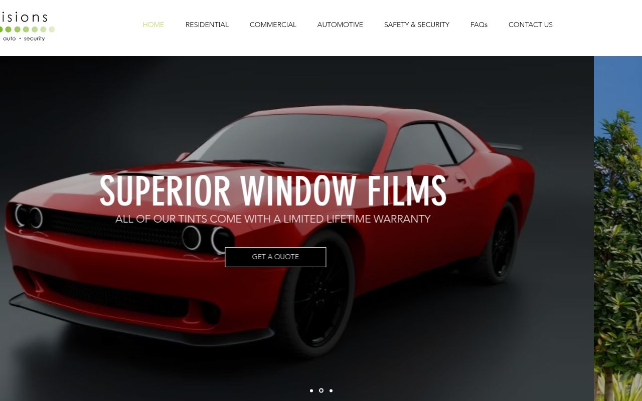 Homepage of Tint Visions Window Tinting's website
