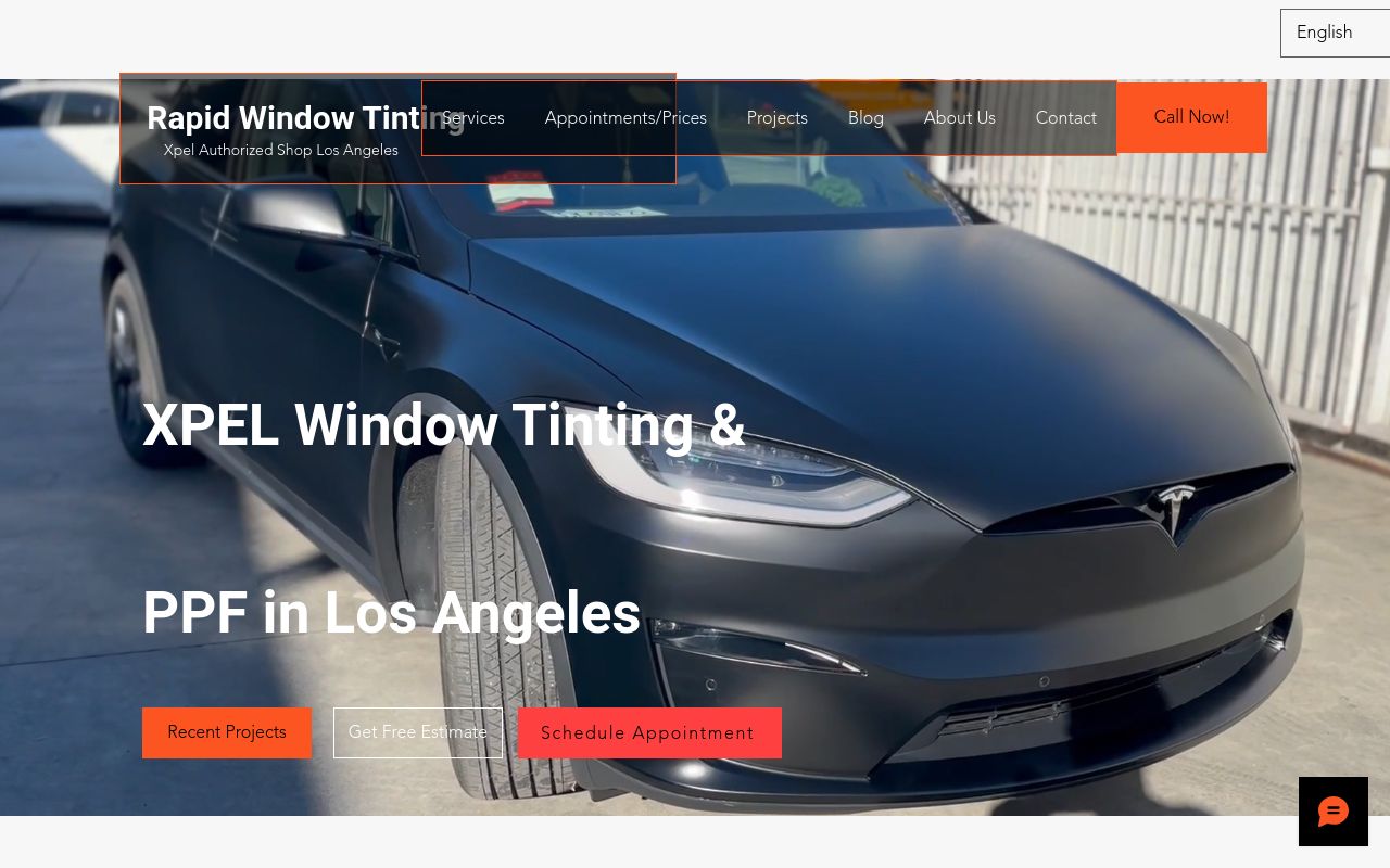 Homepage of Rapid Window Tinting LA | xpel ppf los angeles | ceramic coating | window tint los angeles's website