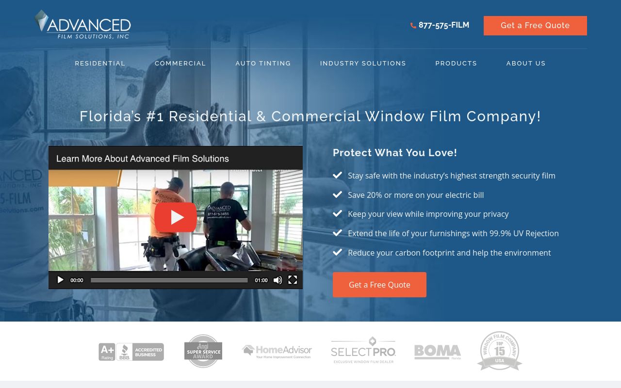 Homepage of Advanced Film Solutions's website