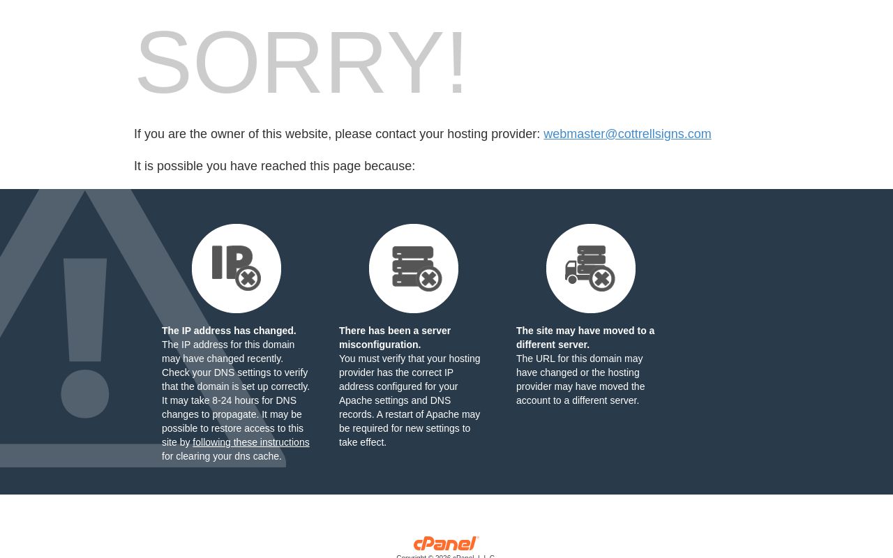 Homepage of Cottrell Signs's website