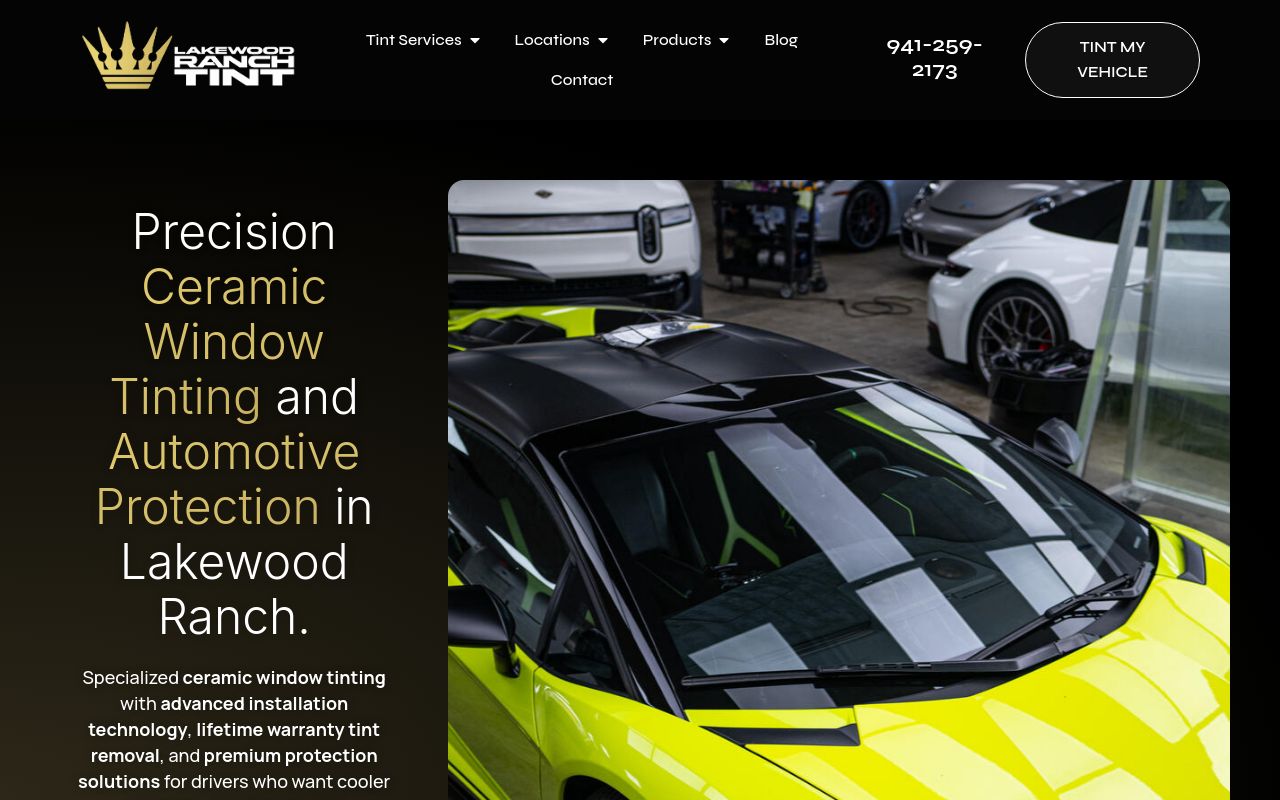 Homepage of Lakewood Ranch Tint's website