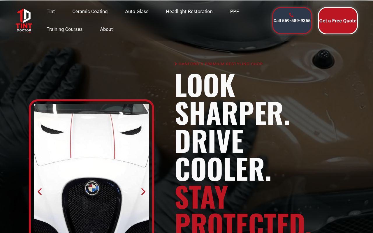 Homepage of Tint Doctor and Auto Glass's website