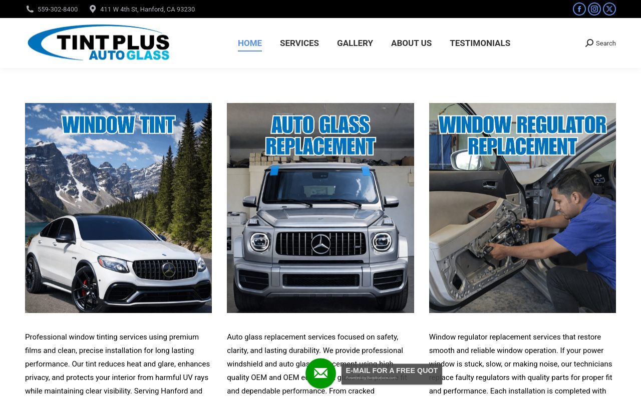 Homepage of Tint Plus Auto Glass's website