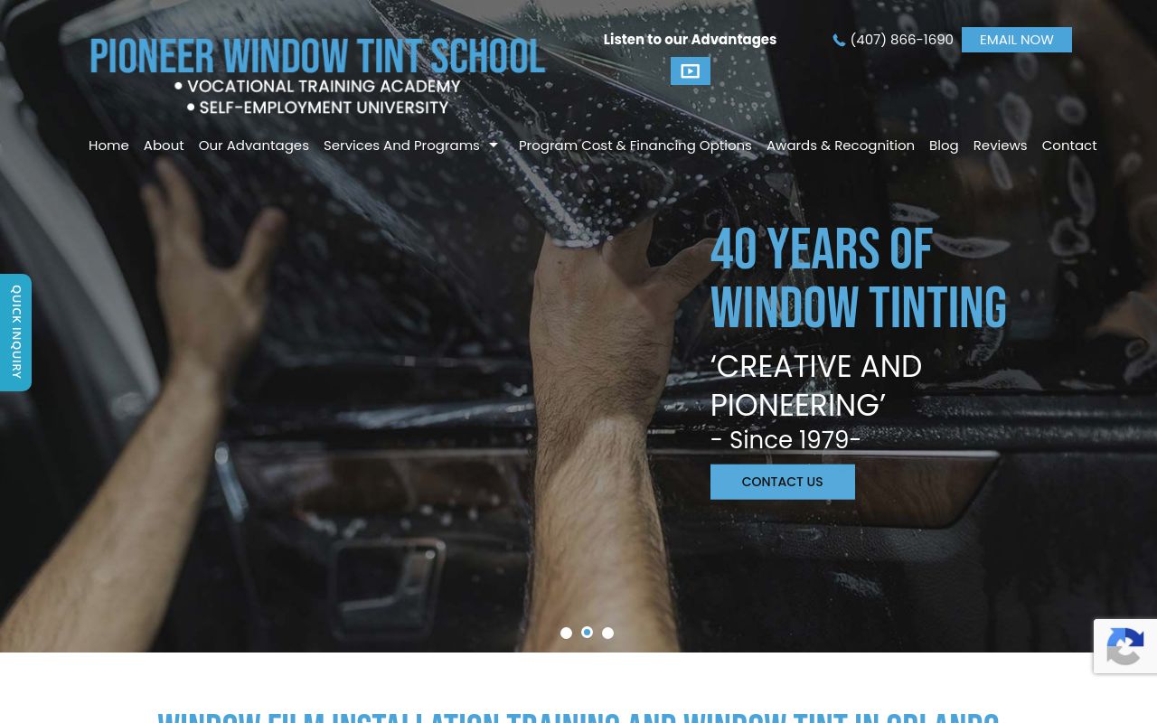 Homepage of Pioneer - Window Tint School Vocational Training Academy Self-Employment University's website