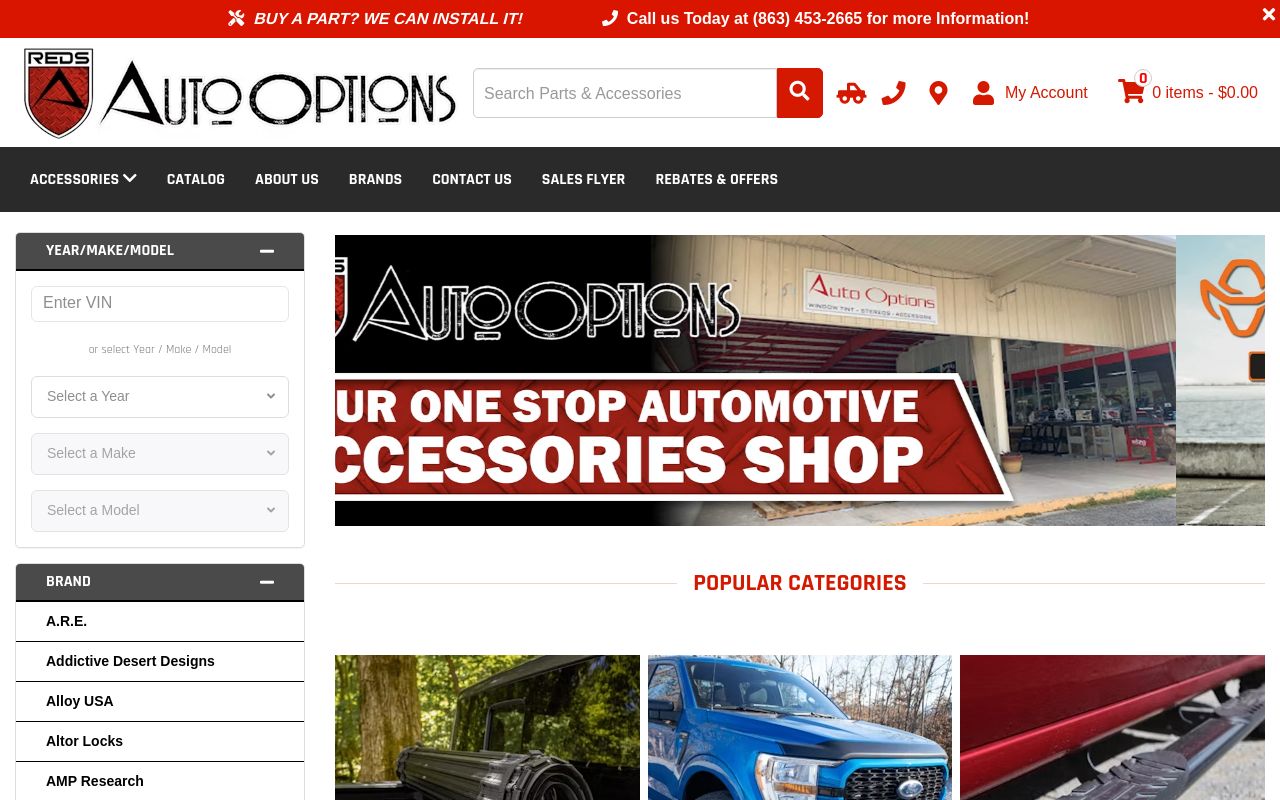 Homepage of Red's Auto Options's website