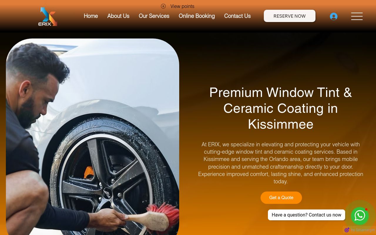 Homepage of ERIX Window Tint & Ceramic Coating's website