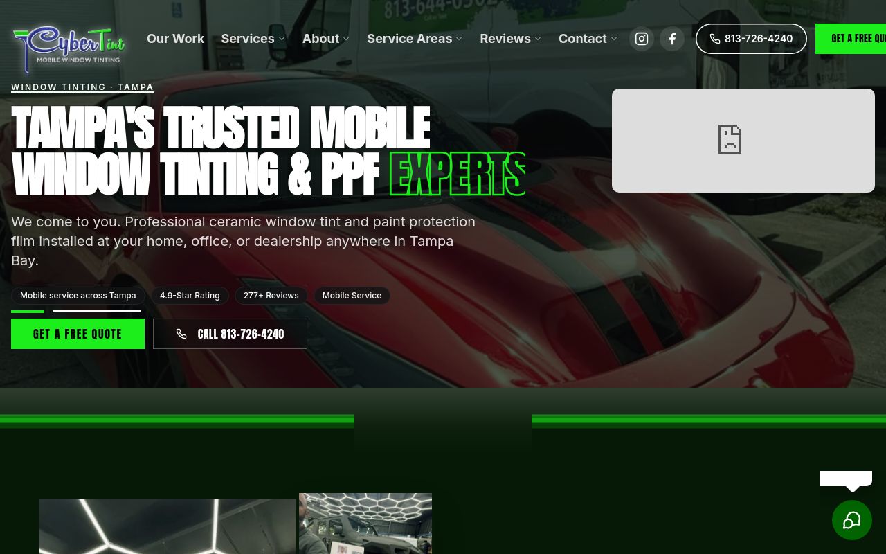 Homepage of Cybertint Window Tinting, PPF & Wraps's website