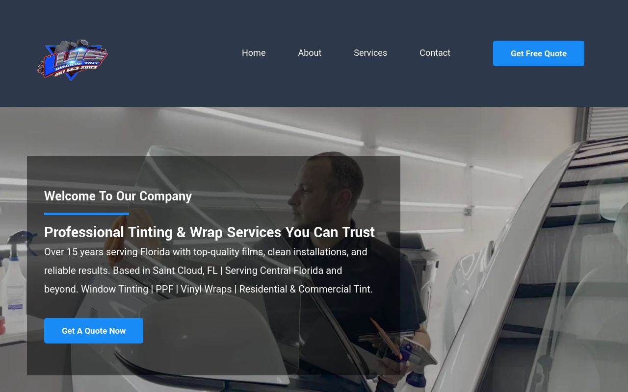 Homepage of Luis Window Tint LLC's website