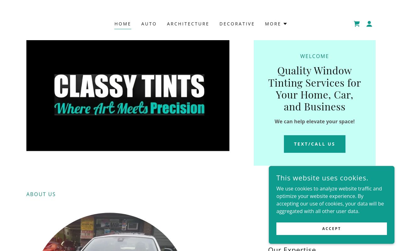Homepage of Classy Tints's website