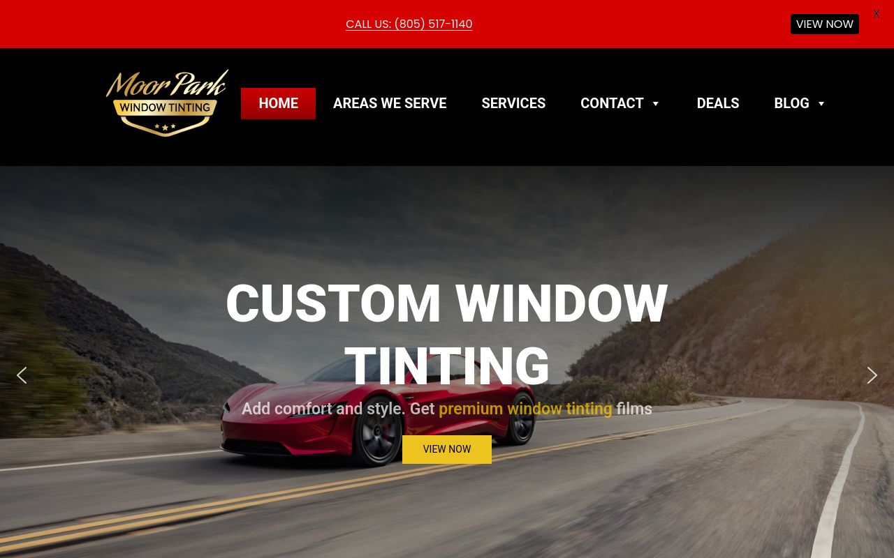 Homepage of Moorpark Window Tint's website