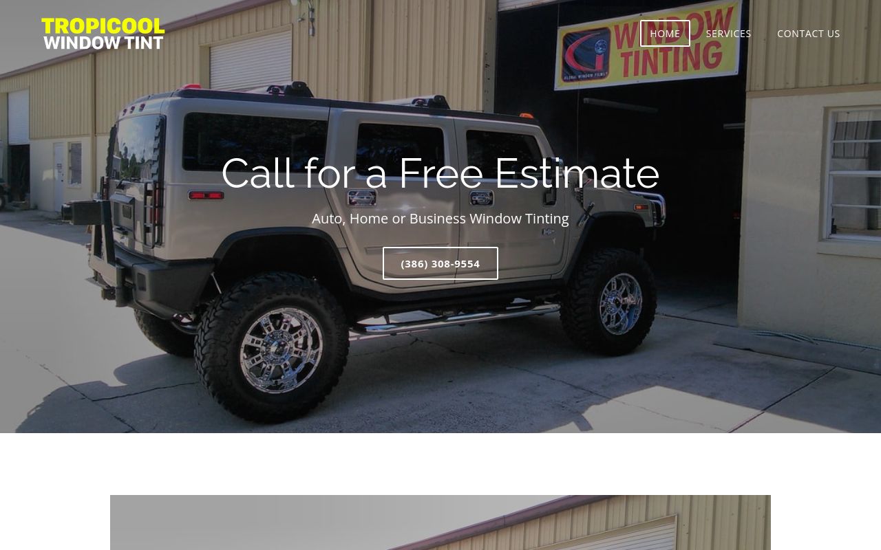 Homepage of Tropicool Window Tint's website