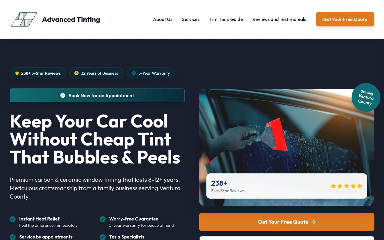Homepage of Advanced Tinting by Caesar's website