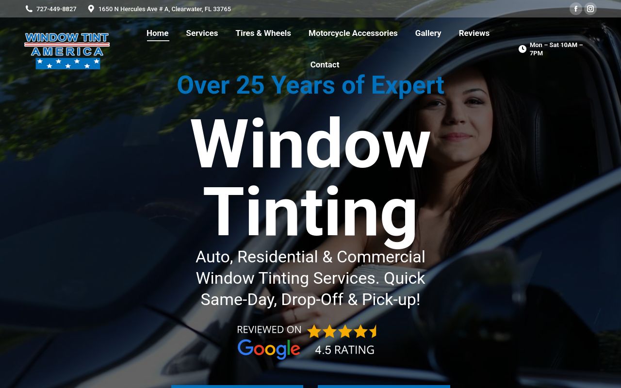Homepage of Window Tint America's website