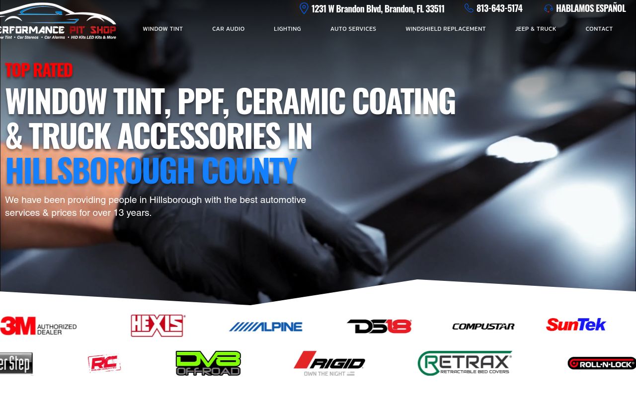 Homepage of Performance Pit Shop 3M Window Tint and Car Audio's website