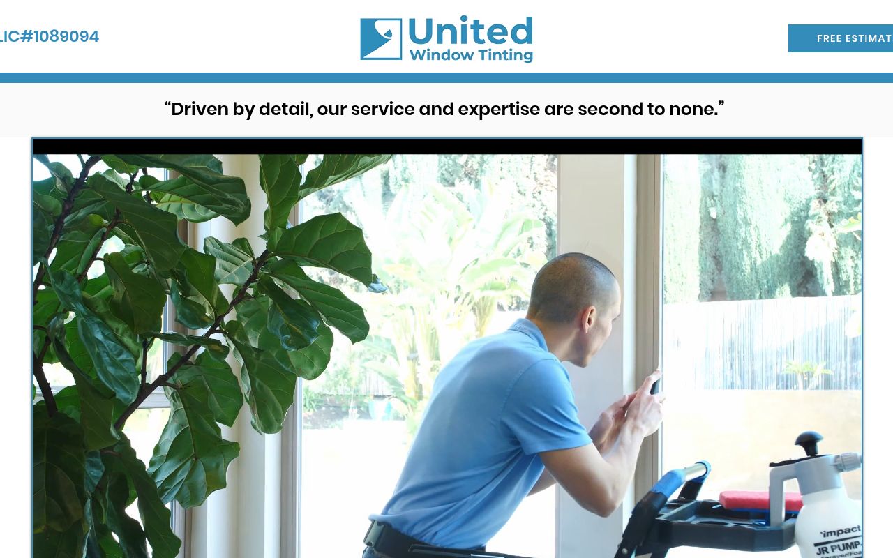 Homepage of United Window Tinting's website