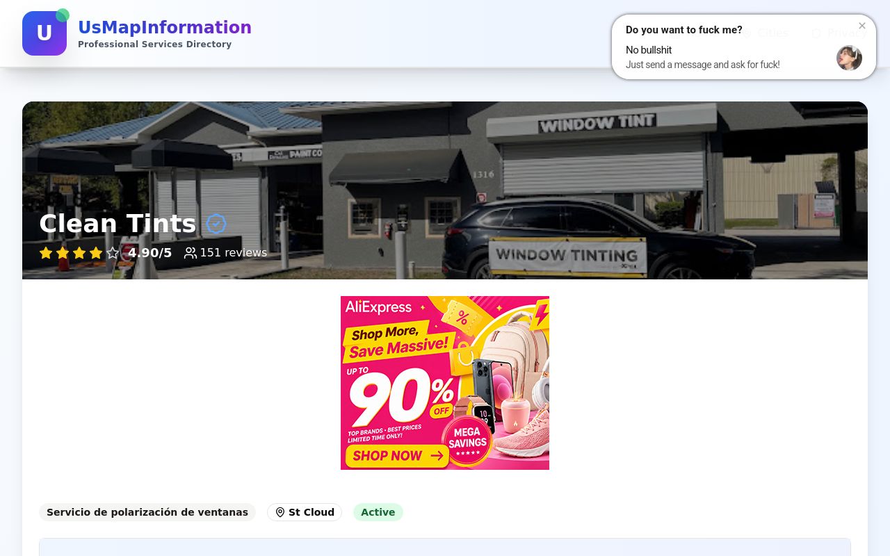 Homepage of Clean Tints's website