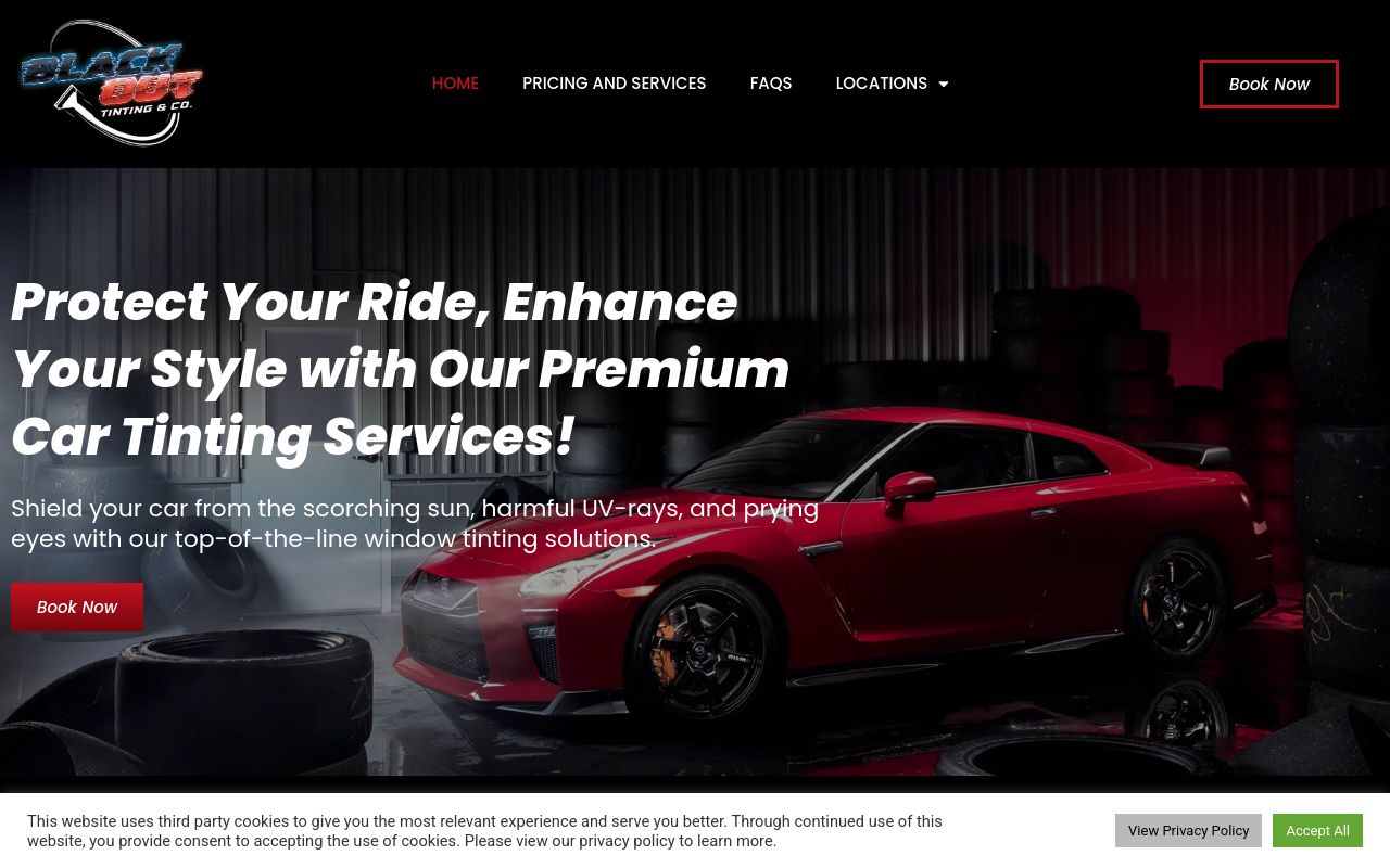 Homepage of Blackout Tinting & Co.'s website
