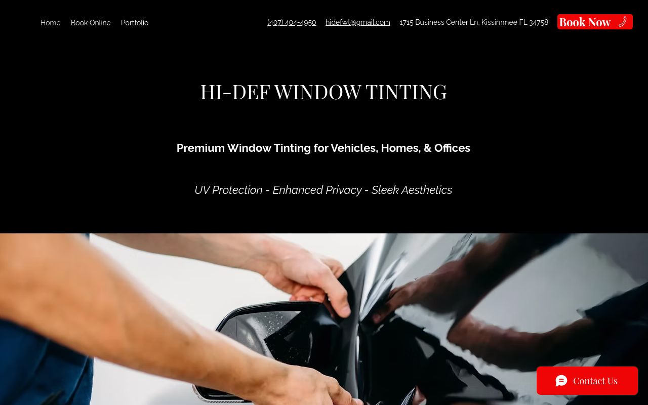 Homepage of Hi-Def Window Tinting's website