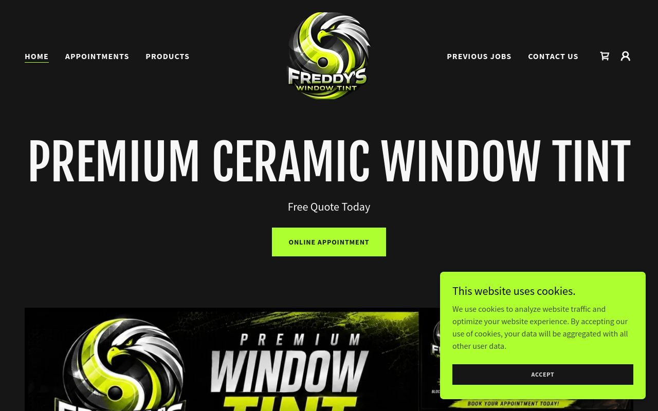 Homepage of Freddy’s Auto Tint & Design LLC's website
