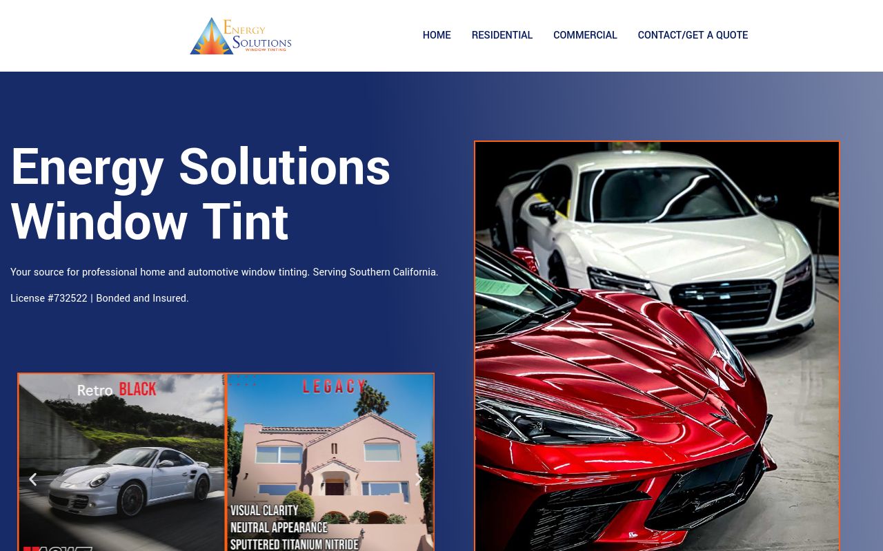 Homepage of Energy Solutions Window Tinting's website
