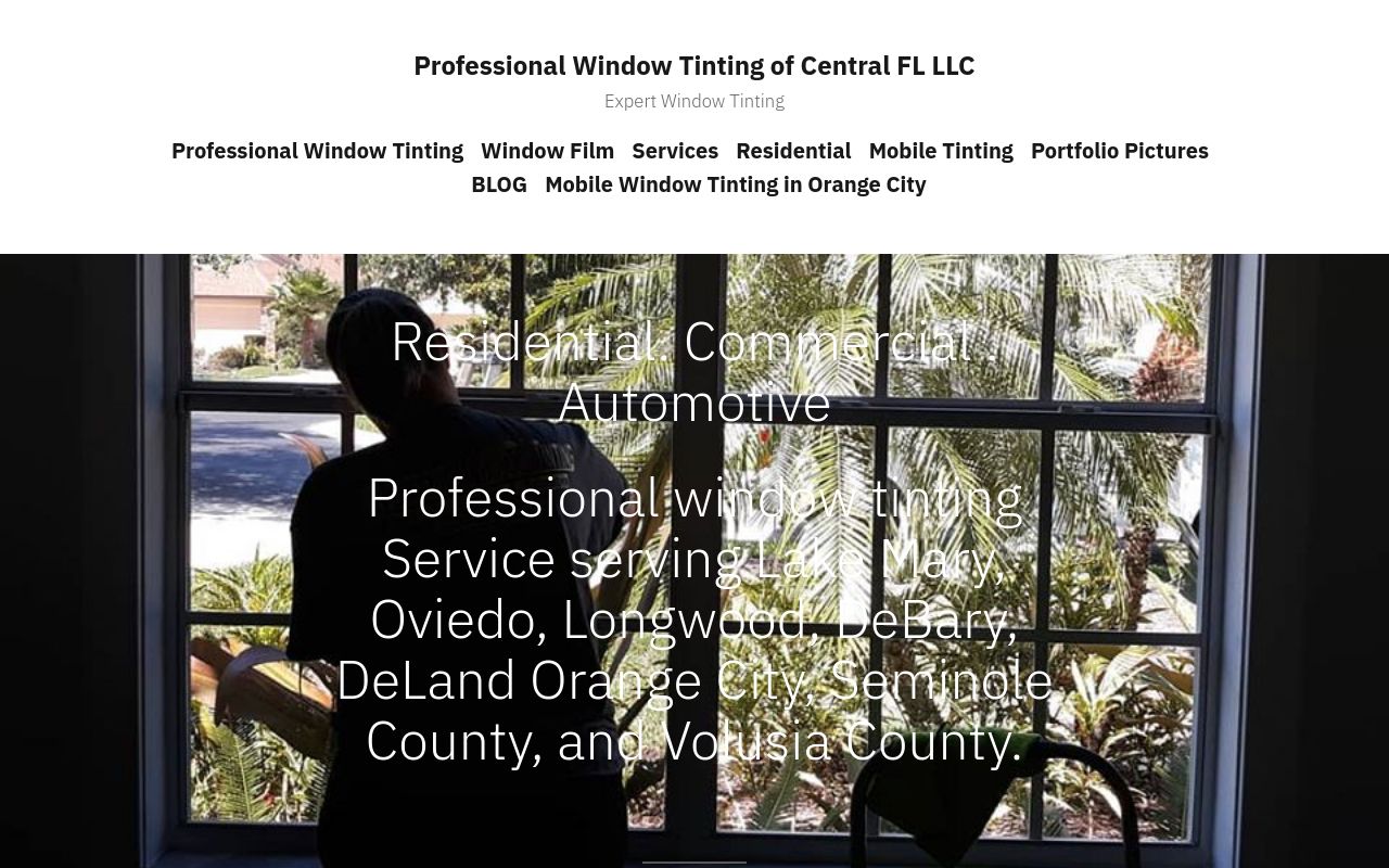 Homepage of Professional Window Tinting of Central FL LLC's website