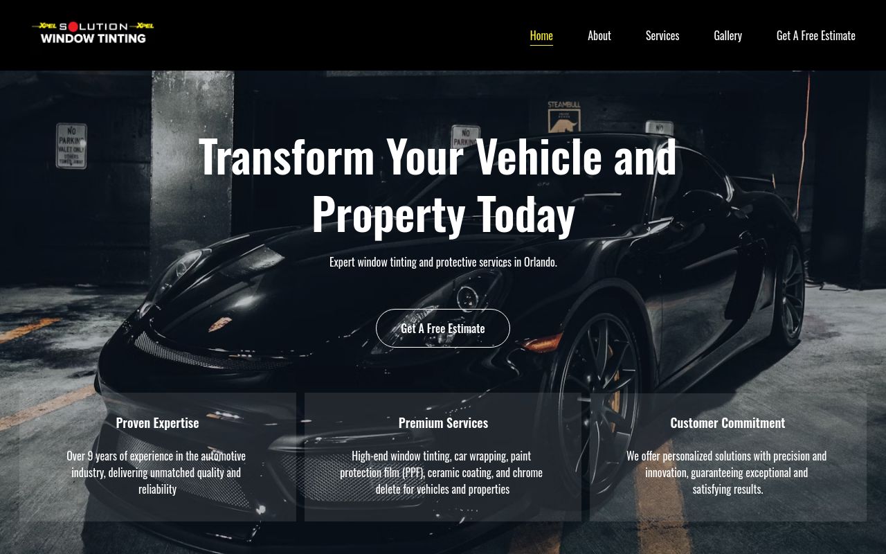 Homepage of Solution Window Tinting's website