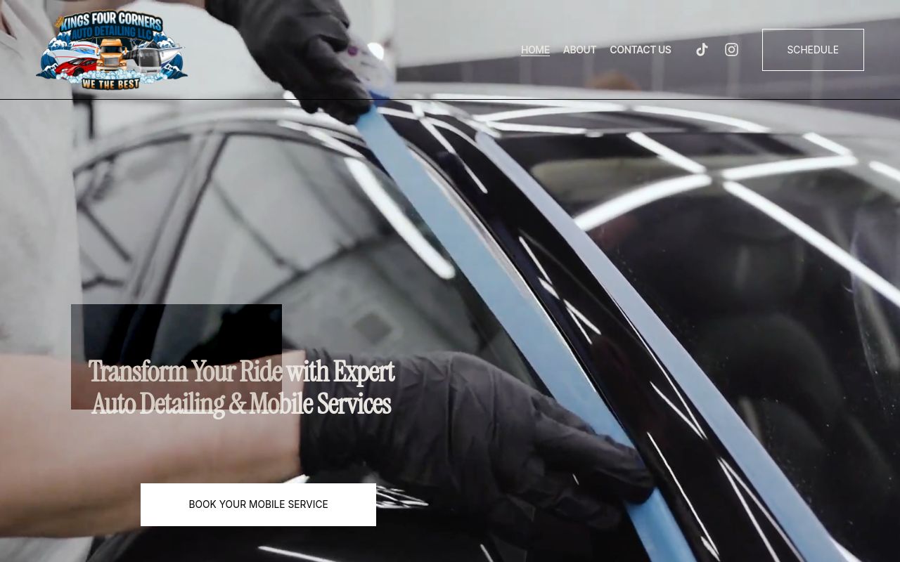 Homepage of Kings four corners auto detailing's website