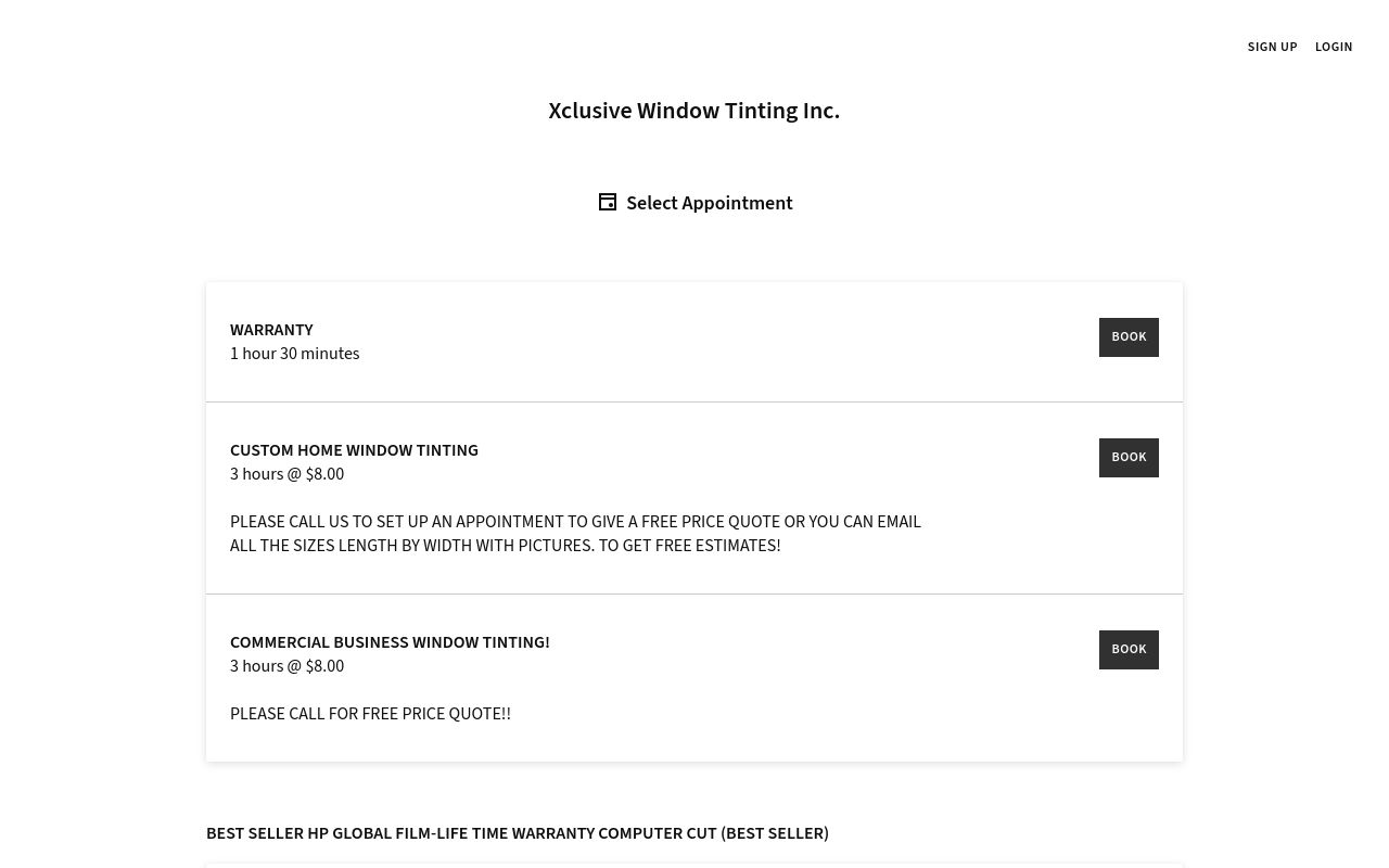 Homepage of Xclusive Window Tinting INC's website