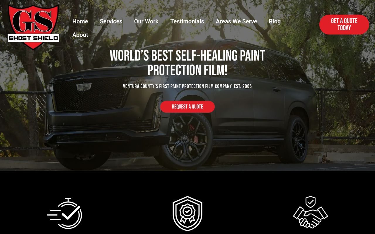 Homepage of Ghost Shield Film's website