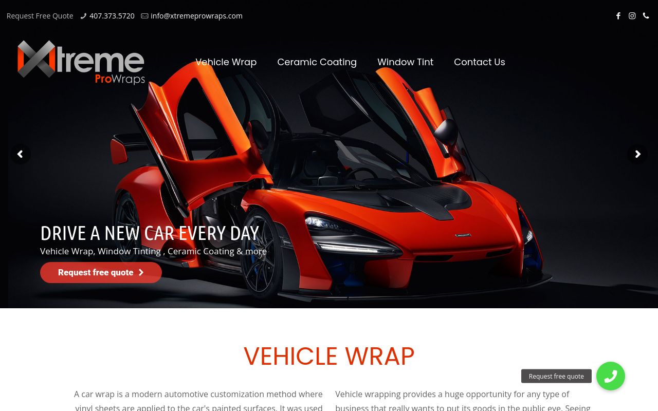 Homepage of Xtreme Pro Wraps's website