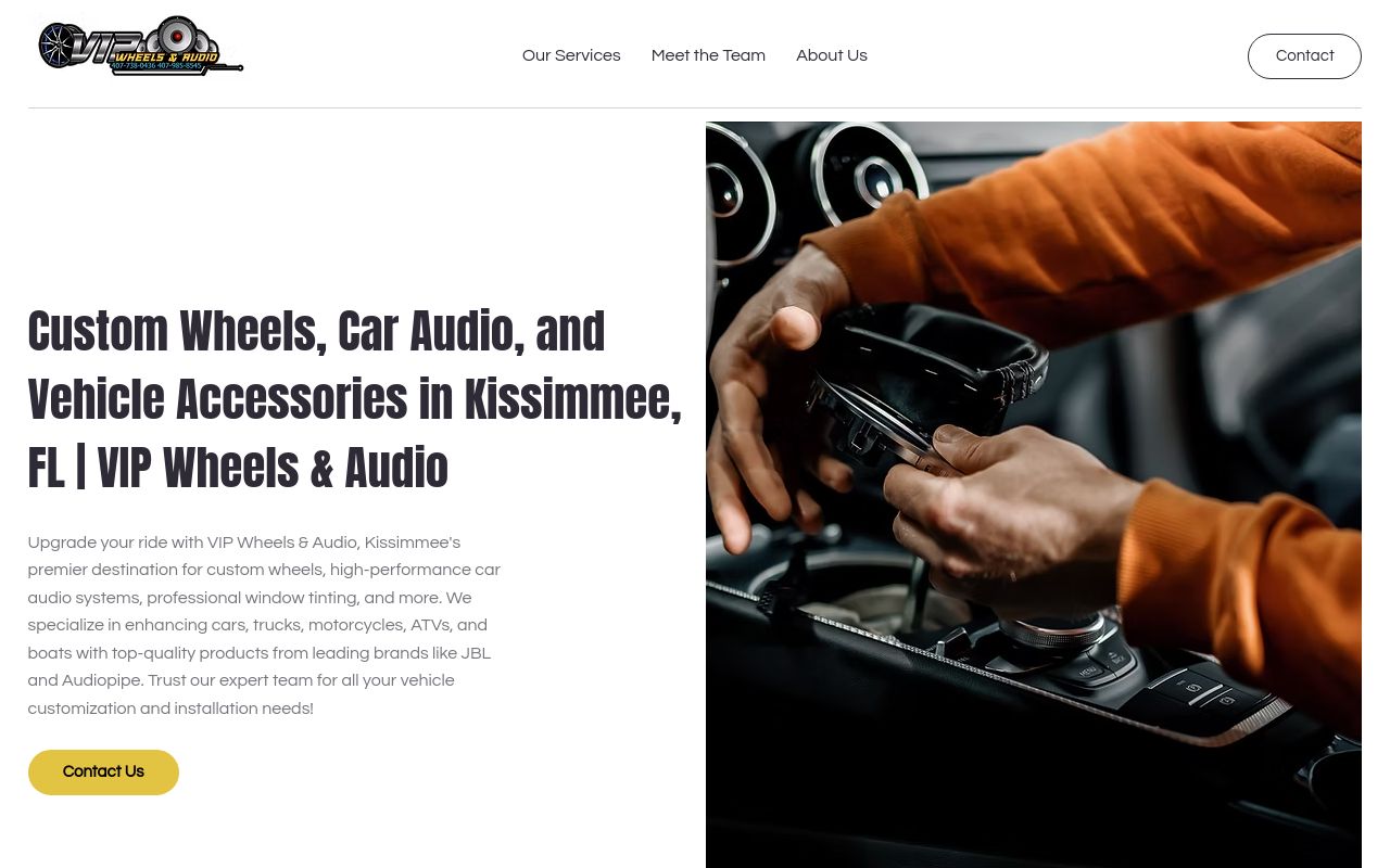 Homepage of VIP WHEELS & AUDIO LLC's website