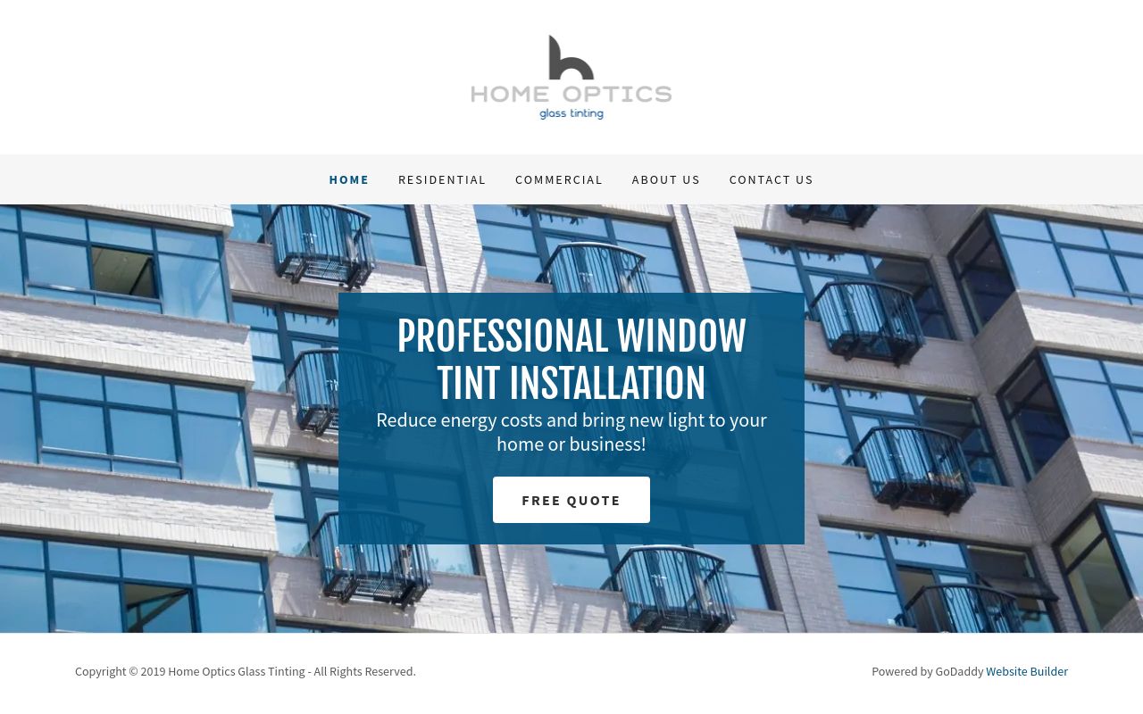 Homepage of Home Optics Window Tinting's website