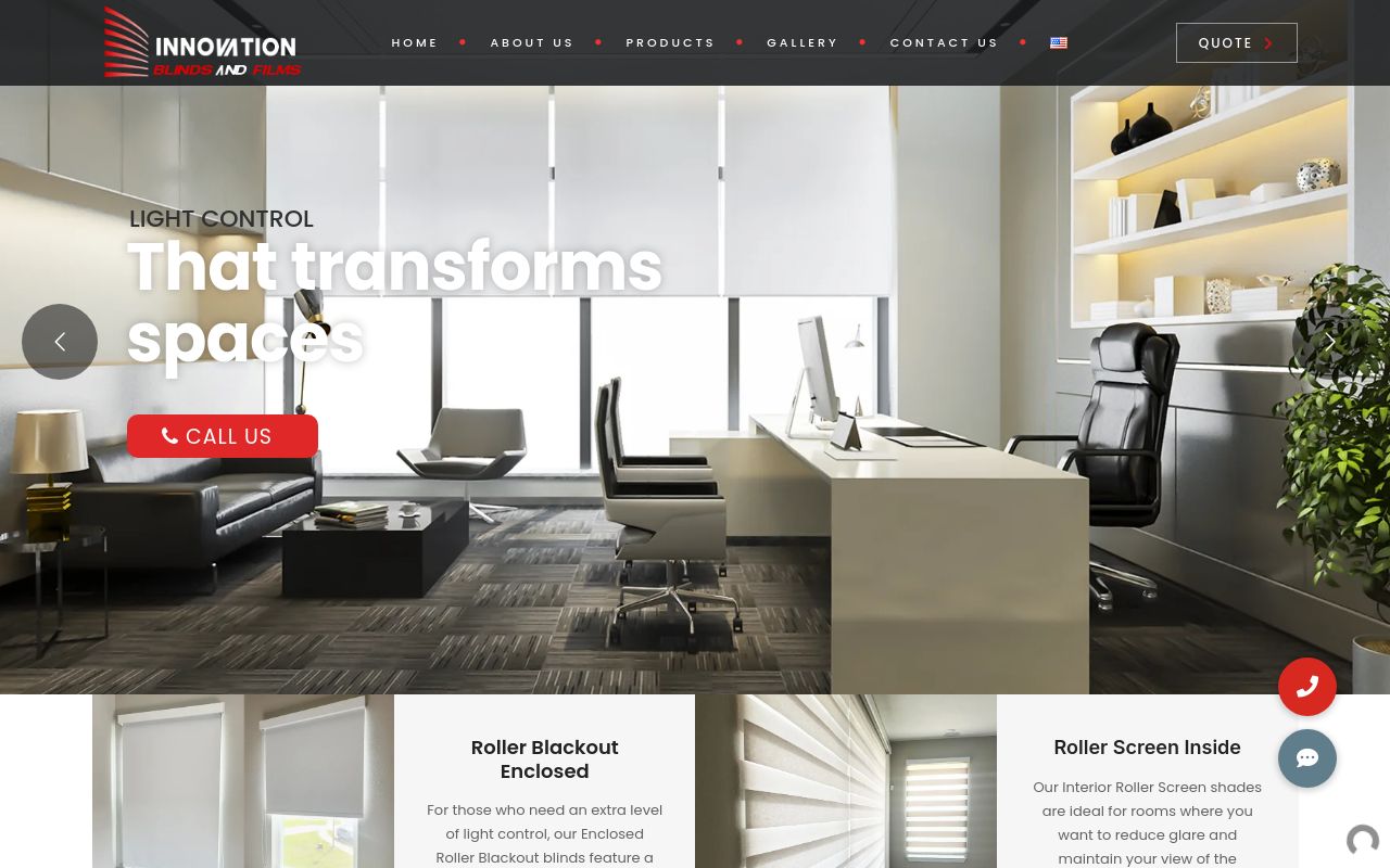 Homepage of Innovation Blinds and Films's website