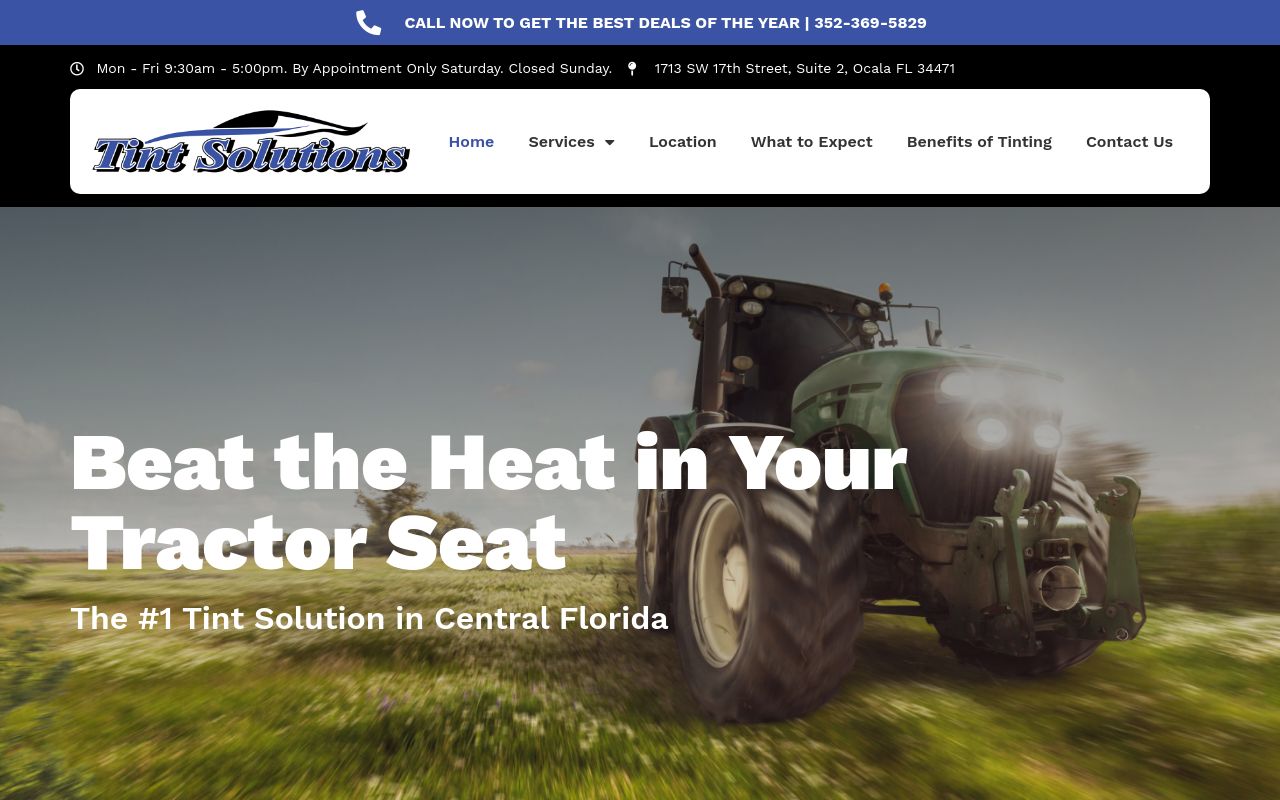 Homepage of Tint Solutions's website