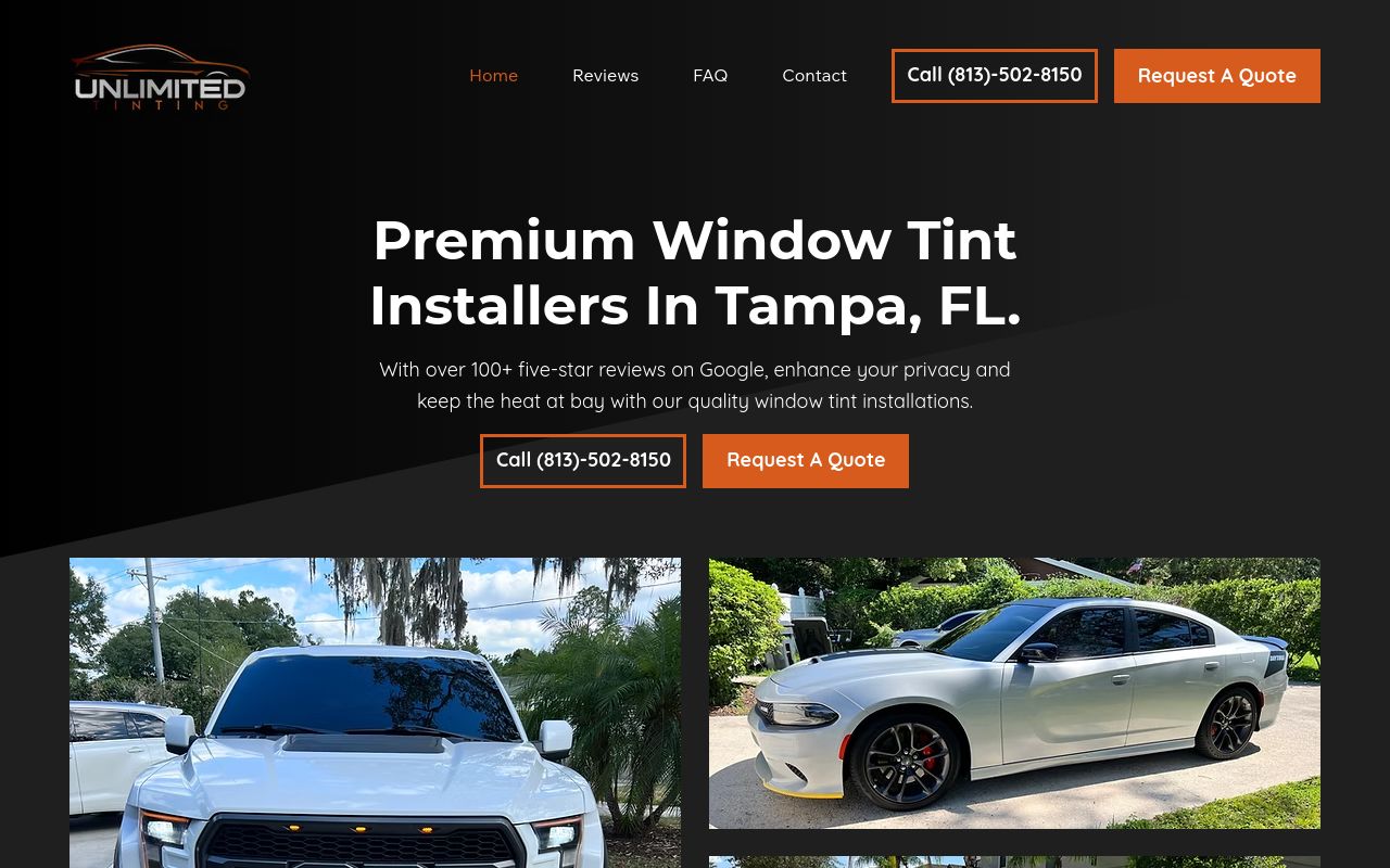Homepage of Unlimited tinting LLC's website