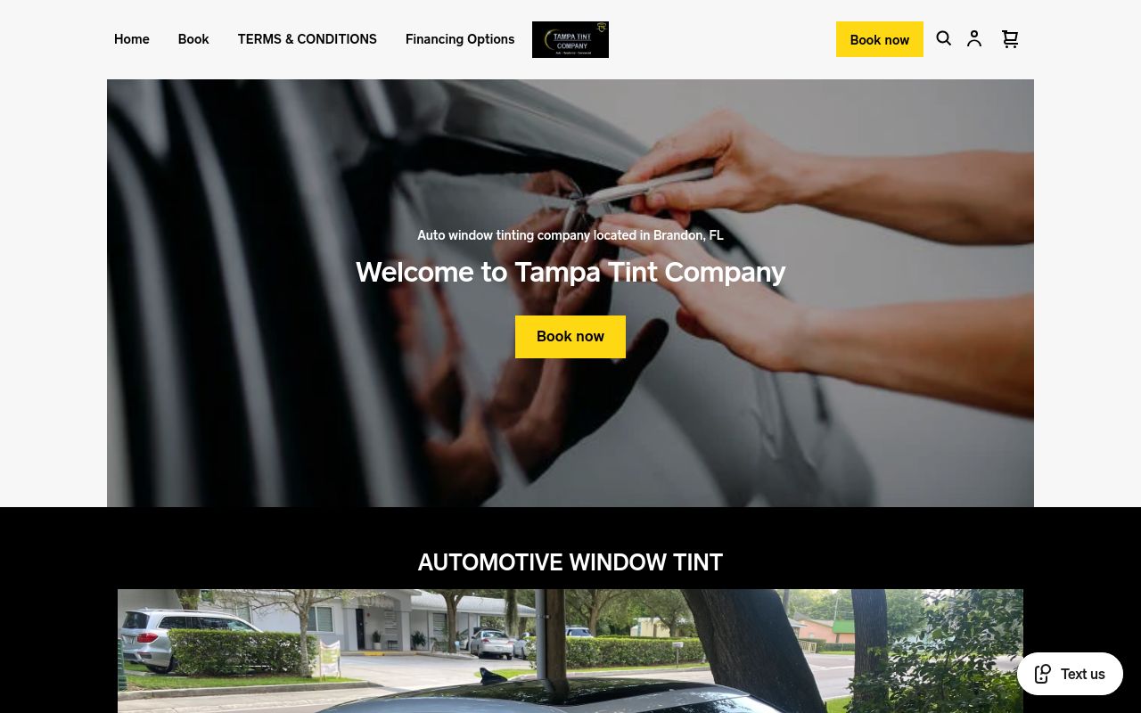 Homepage of Tampa Tint Company's website