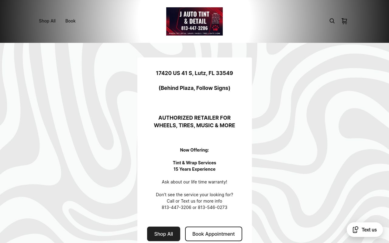 Homepage of J Auto Tint & Detail's website