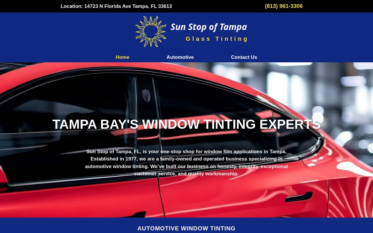 Homepage of Sun Stop of Tampa's website