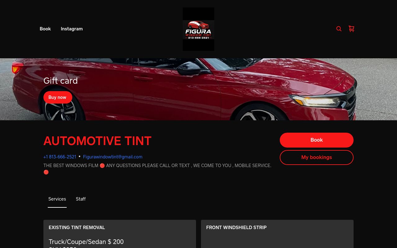 Homepage of Team figura window tint's website
