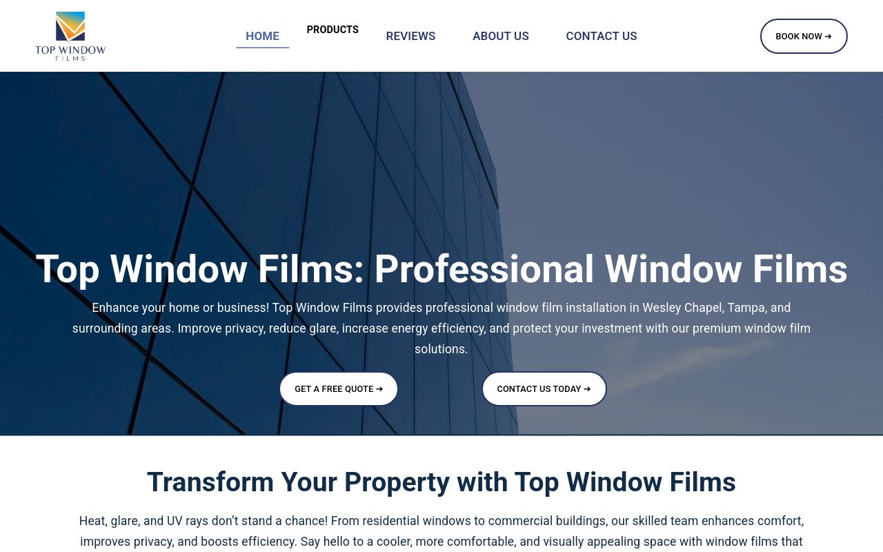 Homepage of Top Window Films LLC's website