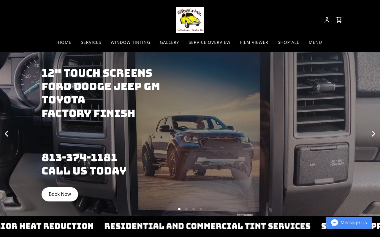 Homepage of WillPower Car Audio and Window Tinting's website